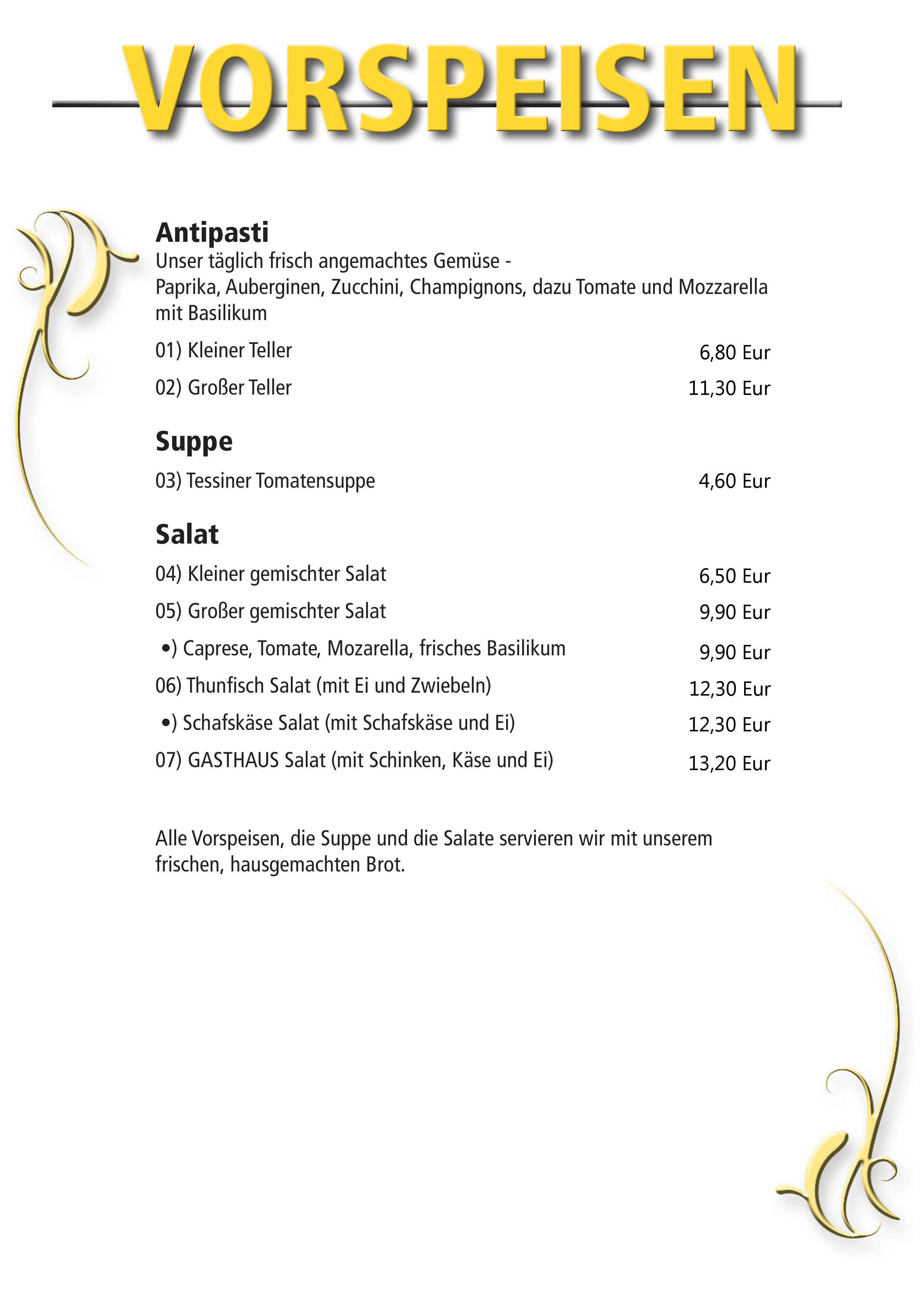 Speisekarte – Seite 1